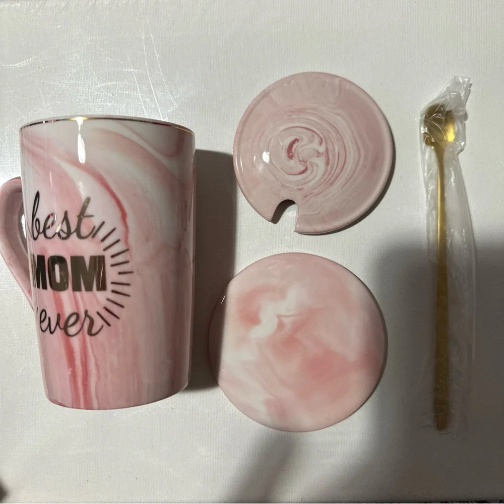 Pink Marble Mug and Coaster Set